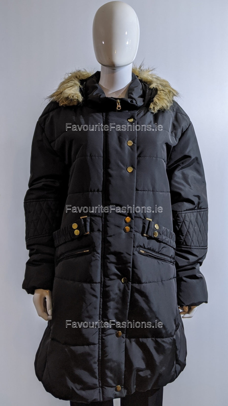 Black Padded Hooded Long Coat