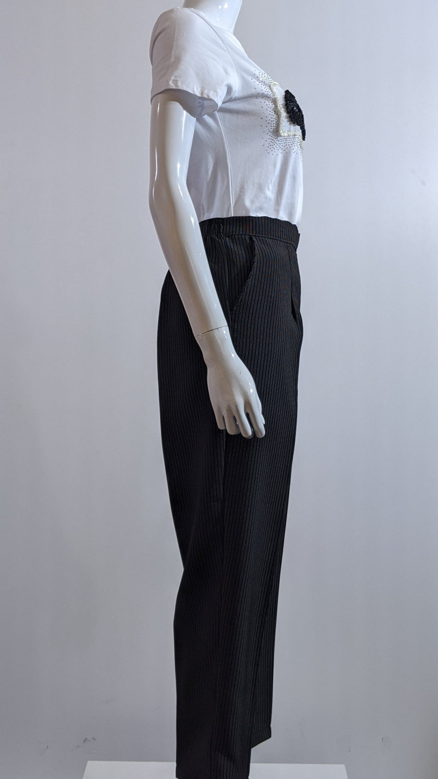 Black Pinstripe Elasticated Trouser