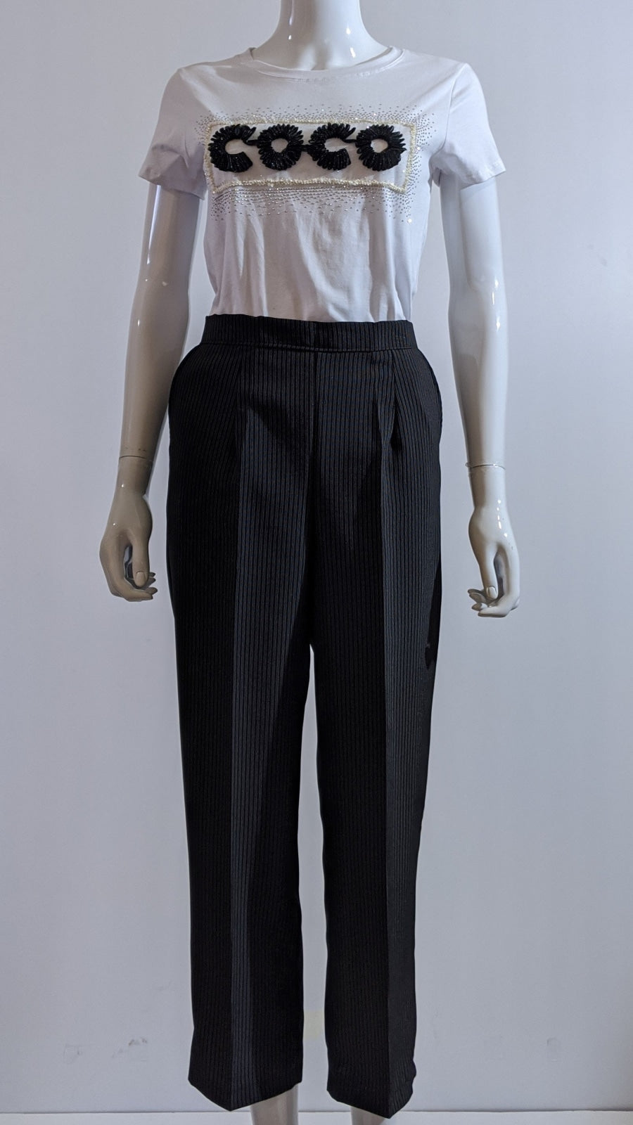 Black Pinstripe Elasticated Trouser