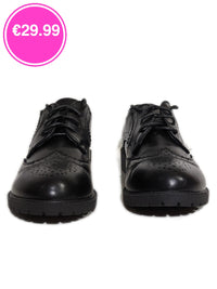 Black PU Brogue Lace Up Flat Shoes