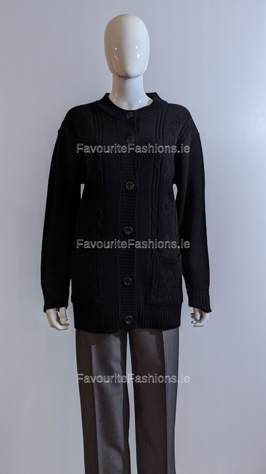 Black Round Neck Button Up Pocket Cardigan