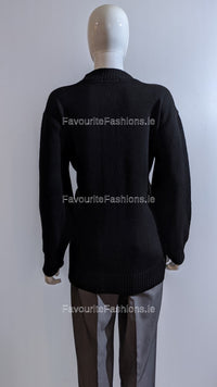 Black Round Neck Button Up Pocket Cardigan