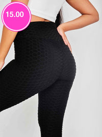 Black Ruched Back Honeycomb Texture Detail Active Legging