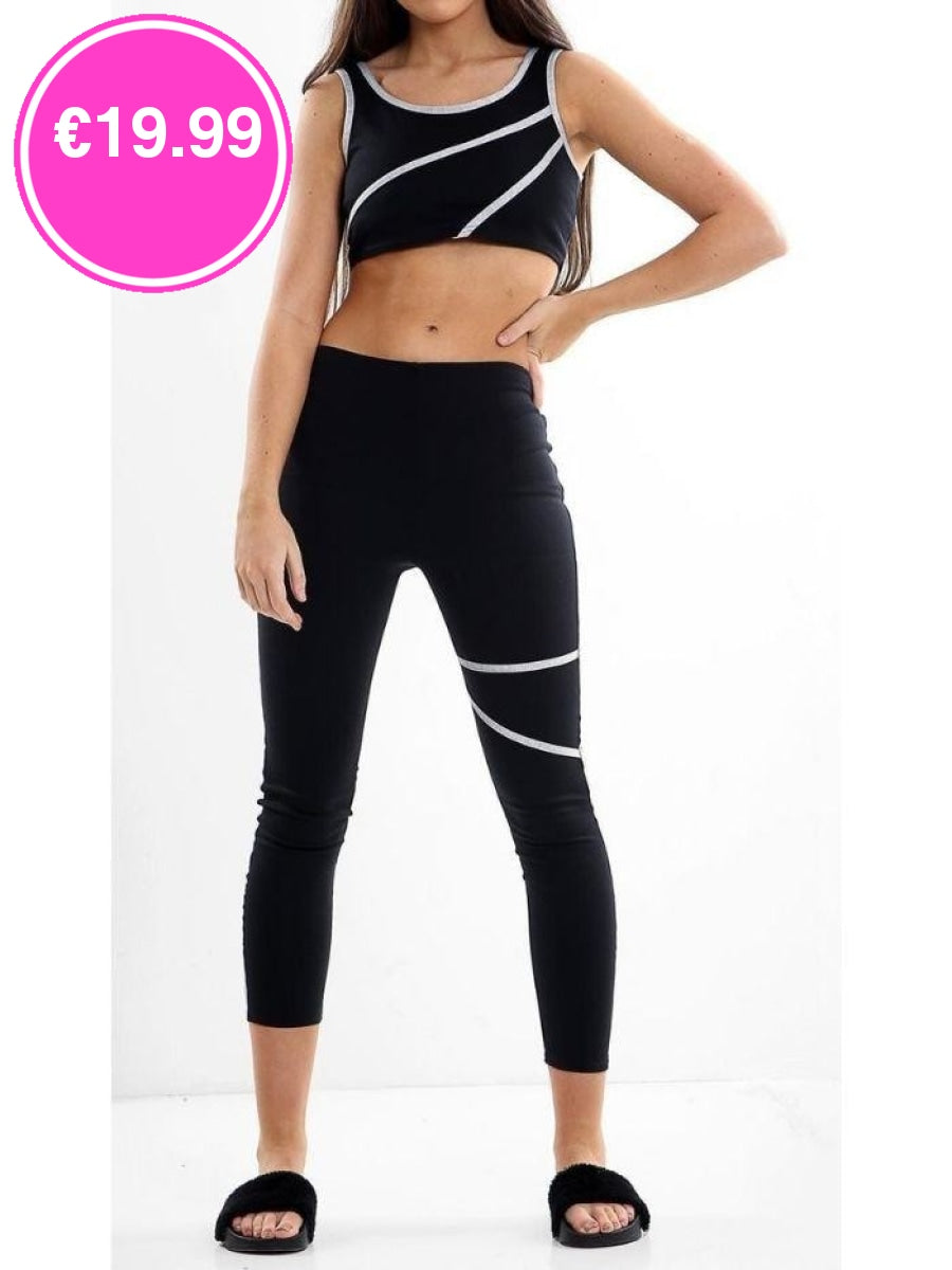 Black Two Piece Crop Top Activewear Set