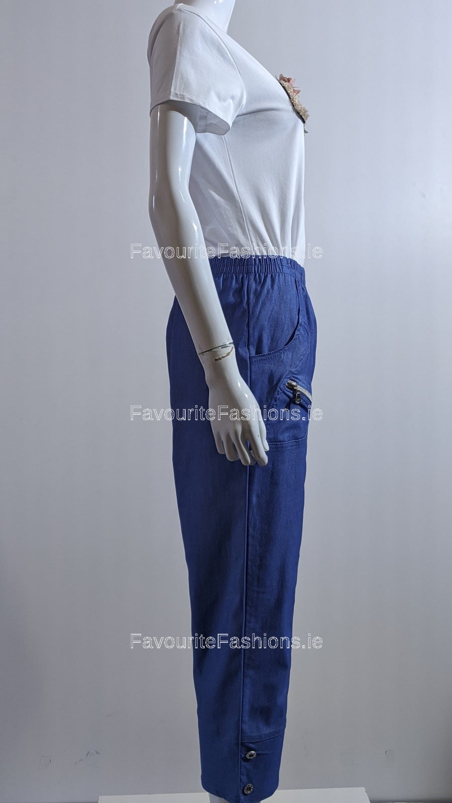 Blue Denim Cropped Cotton Trouser