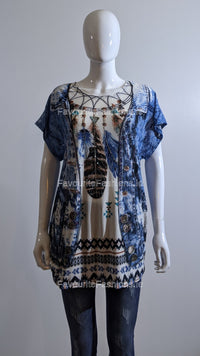 Blue Dream Catcher Printed Glitter Top