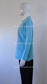 Blue Round Neck Button Pocket Cardigan