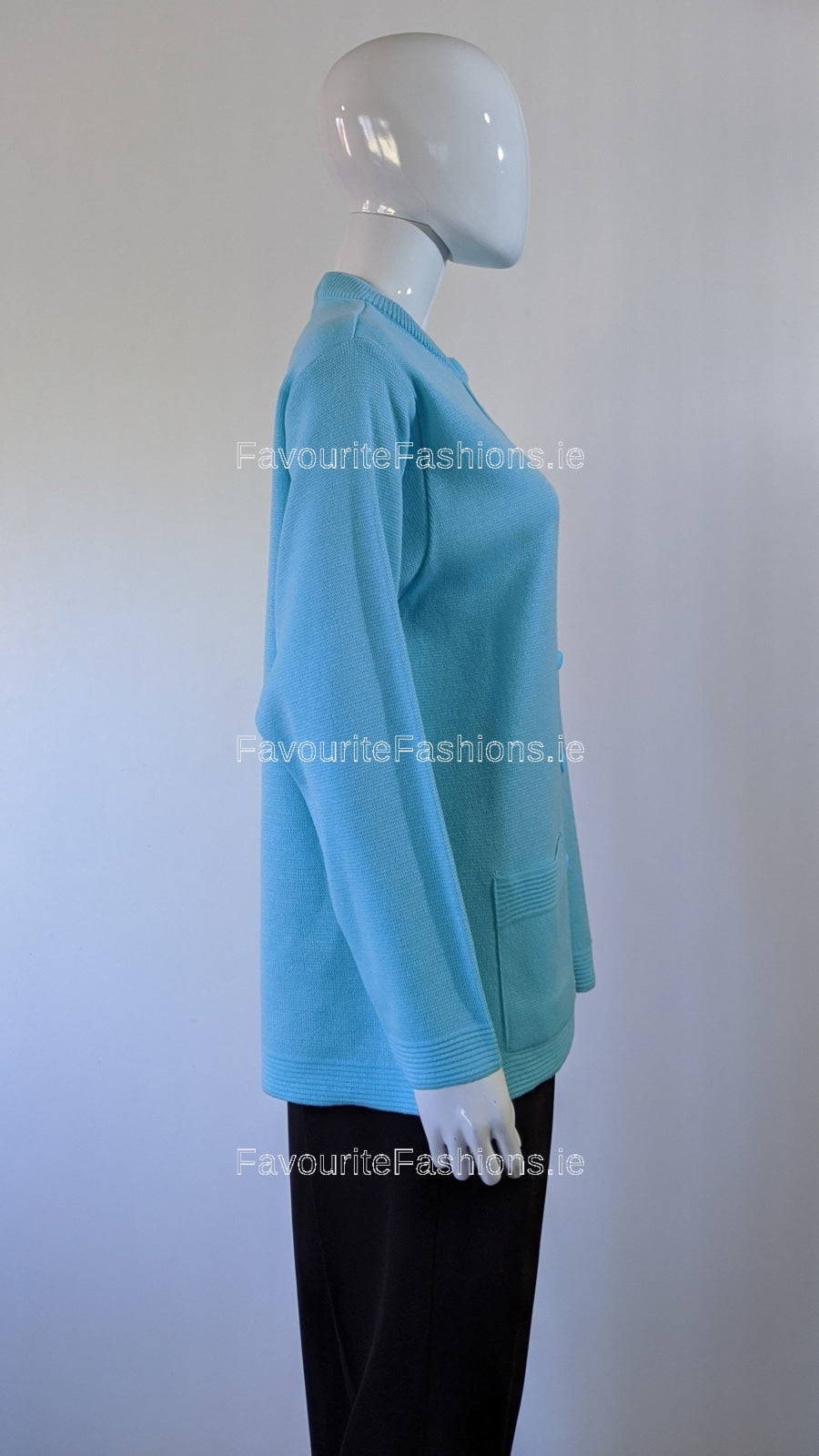 Blue Round Neck Button Pocket Cardigan