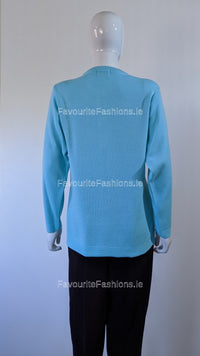 Blue Round Neck Button Pocket Cardigan