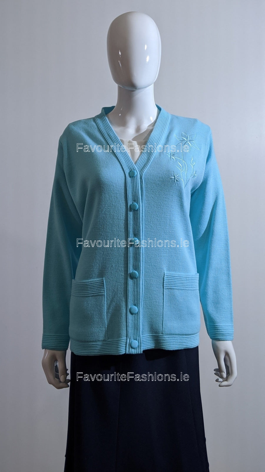 Blue V-Neck Button Pocket Cardigan