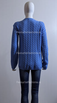 Blue V-Neck Cable Knit Jumper