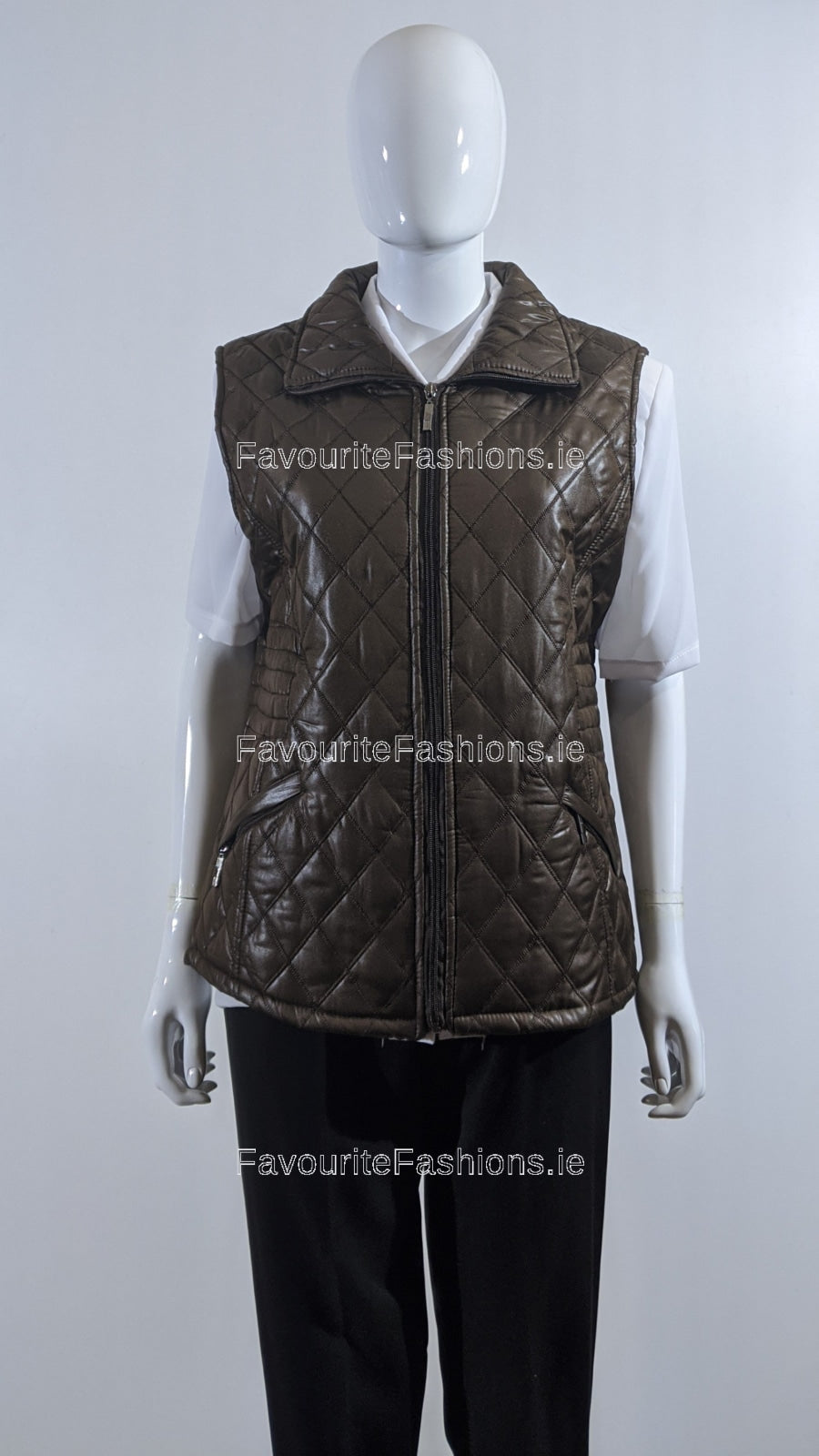 Brown Diamond Quilted Waistcoat with Zipped Pockets