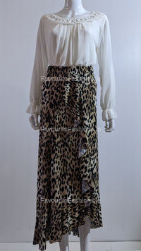 Brown Leopard Print Frill Design Skirt