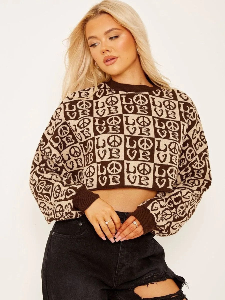 Brown Love Oversized Cropped Jumper