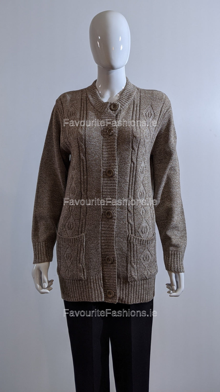 Brown Round Neck Button Up Pocket Cardigan