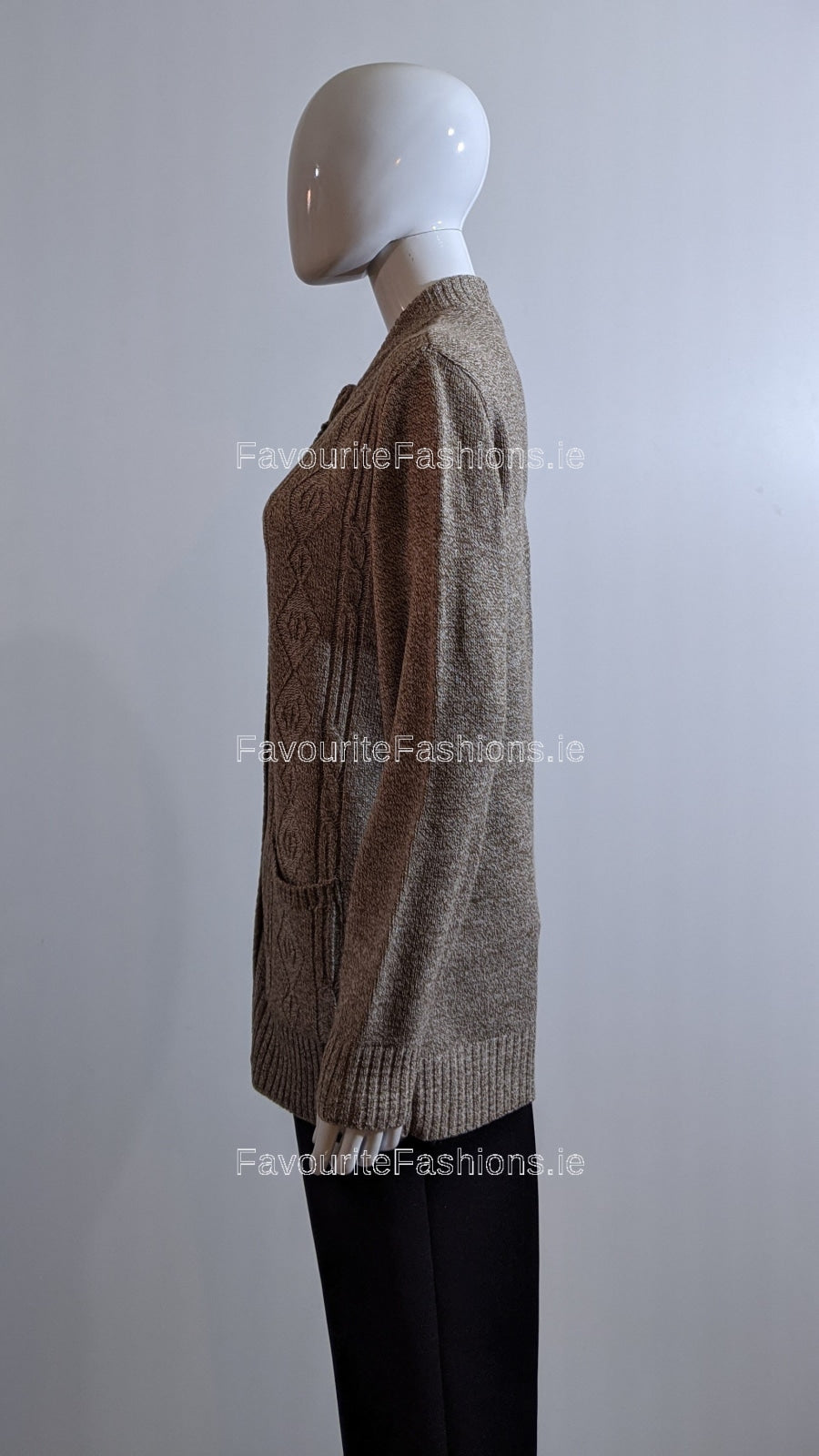 Brown Round Neck Button Up Pocket Cardigan