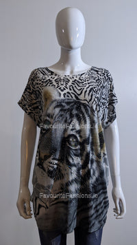 Grey Tiger Printed Glitter Top