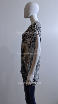 Grey Tiger Printed Glitter Top