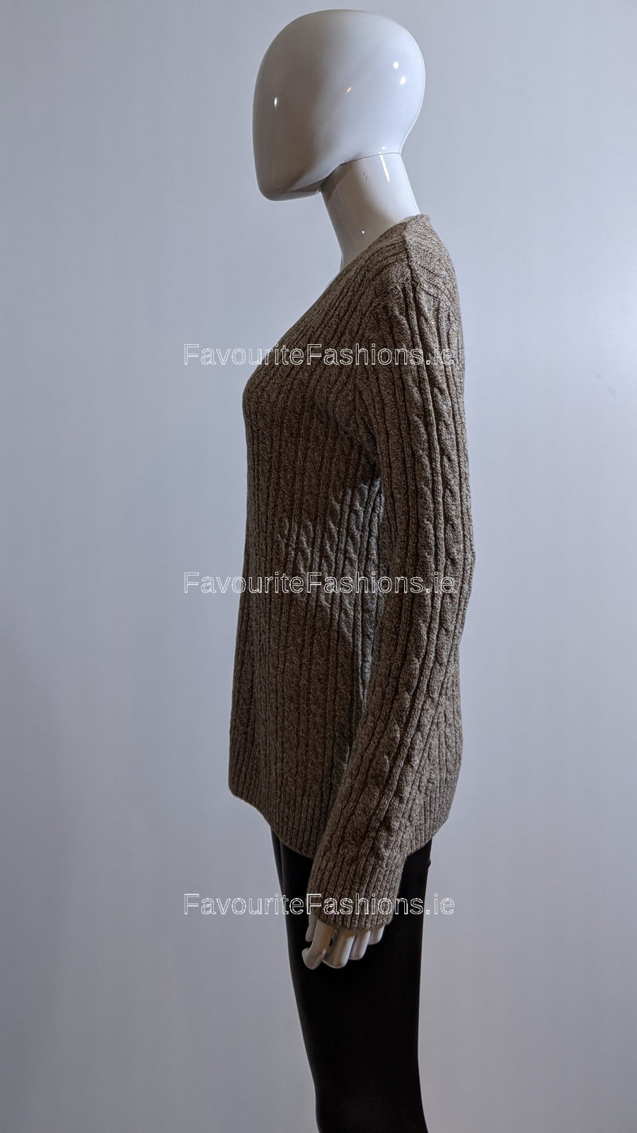 Brown V-Neck Cable Knit Jumper