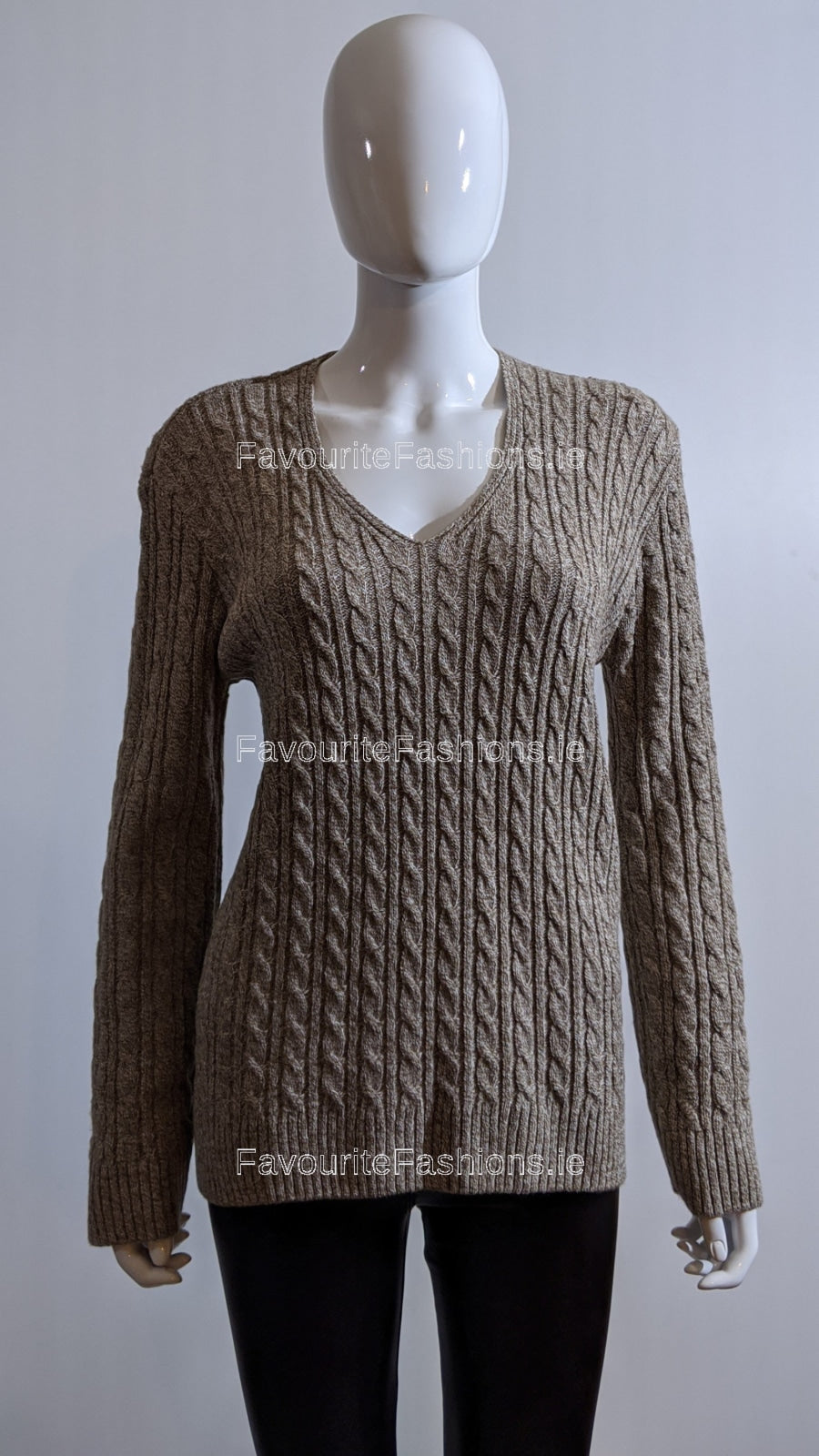 Brown V-Neck Cable Knit Jumper