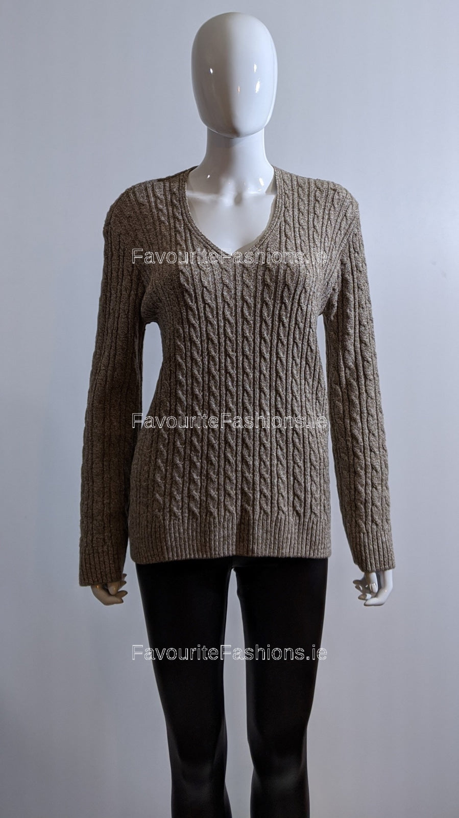 Brown V-Neck Cable Knit Jumper