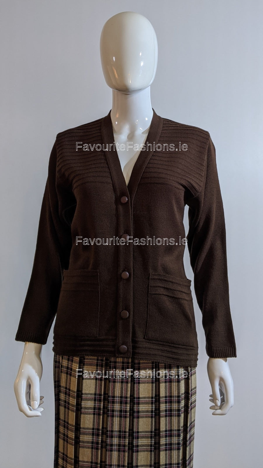 Brown V-Neck Two Pocket Cardigan