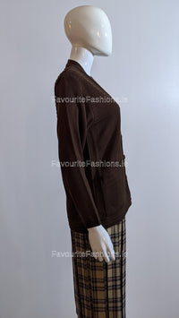 Brown V-Neck Two Pocket Cardigan