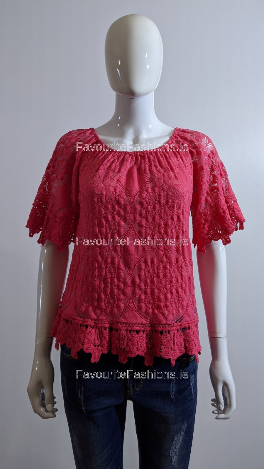 Cerise Pink Lace Detail Top