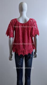 Cerise Pink Lace Detail Top