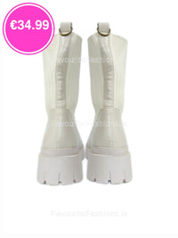 Cream Chunky Sock Knit Ankle Boots