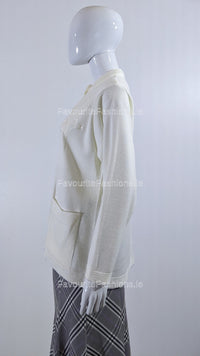 Cream Round Neck Button Pocket Cardigan