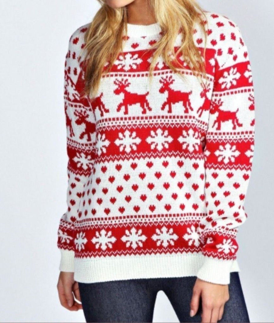 Cream Snow Flake Reindeer Christmas Jumper