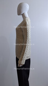 Cream V-Neck Cable Knit Jumper