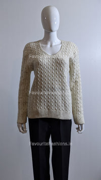 Cream V-Neck Cable Knit Jumper