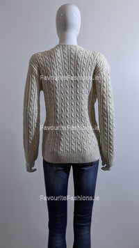 Cream V-Neck Cable Knit Jumper