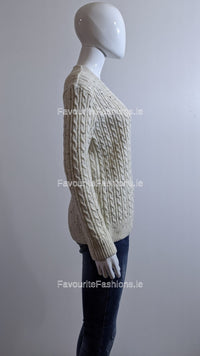 Cream V-Neck Cable Knit Jumper