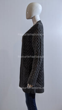 Dark Grey Knit Design Open Cardigan