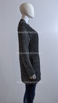 Dark Grey Knit Design Open Cardigan
