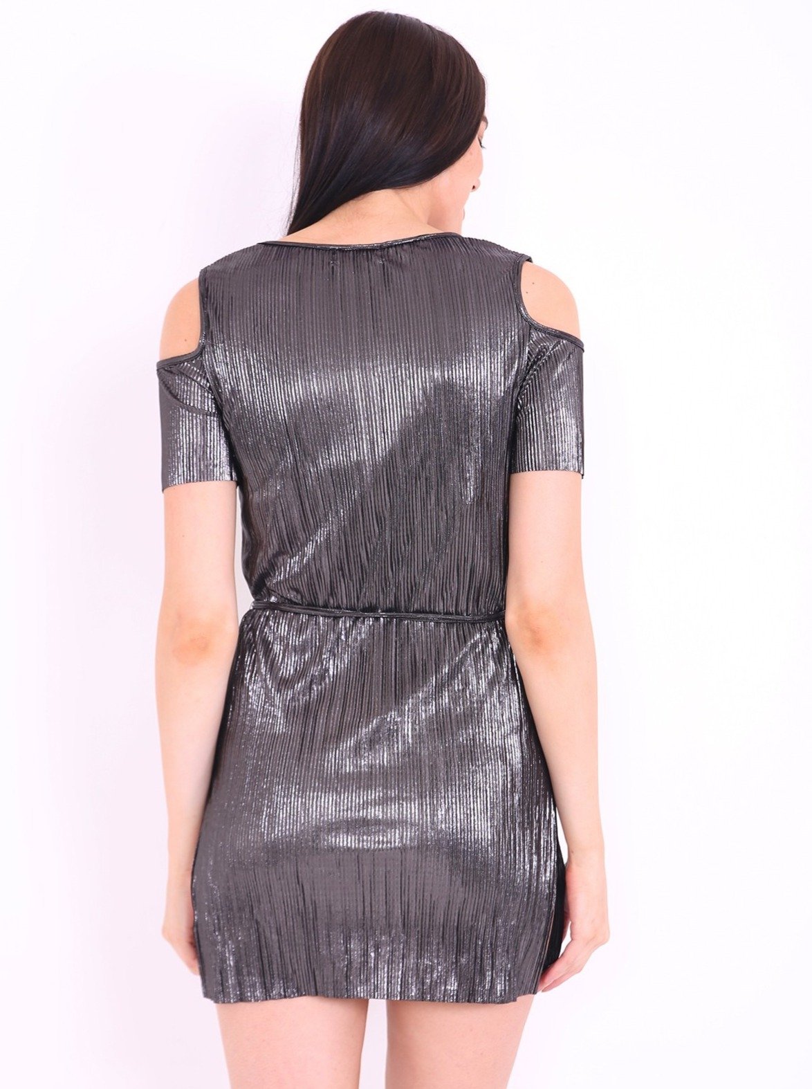 Black Cut Shoulder Metallic Dress