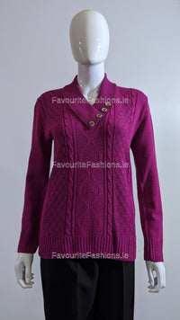 Fuchsia Four Button Cable Knit Jumper