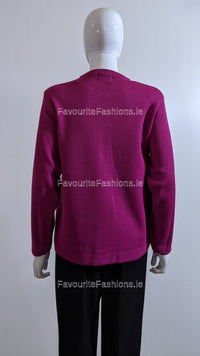 Fuchsia Round Neck Button Pocket Cardigan