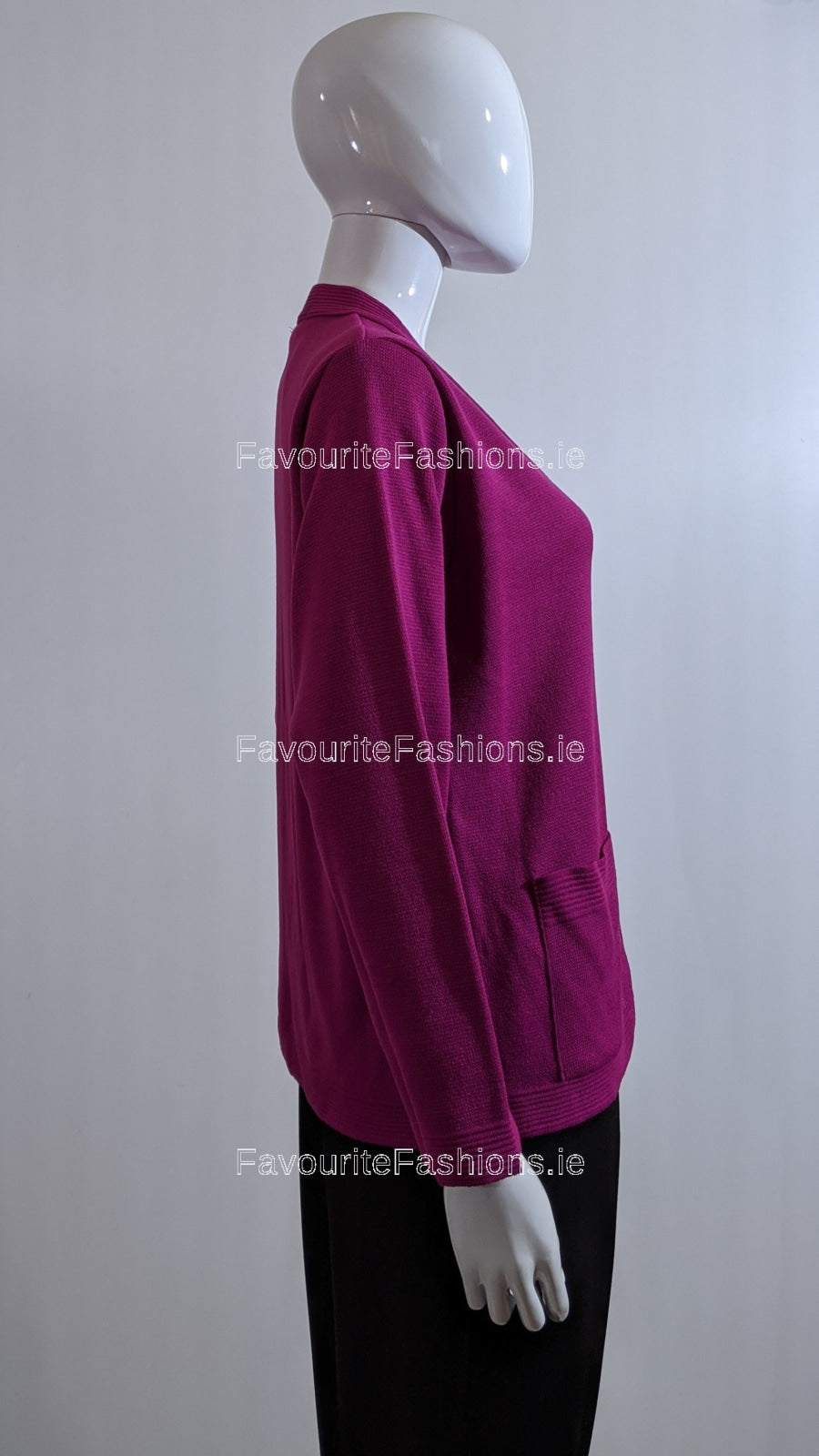 Fuchsia V-Neck Button Pocket Cardigan