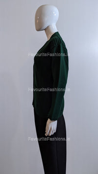 Green V-Neck Two Pocket Cardigan