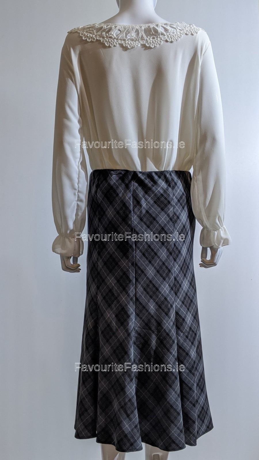 Grey & Black Elasticated Lined A-Line Checked Tartan Skirt