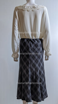 Grey & Black Elasticated Lined A-Line Checked Tartan Skirt