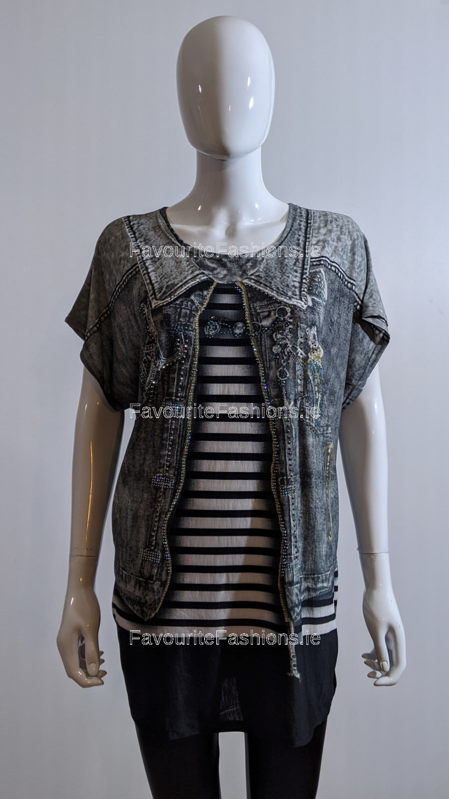 Grey Glitter Denim Design Top