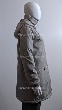 Grey Pattern Detail Hooded Long Coat
