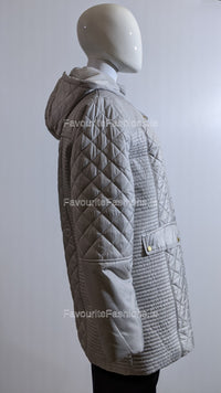 Grey Quilted Hooded Long Coat