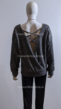 Grey Ribbed Cross-Back Top Jumper