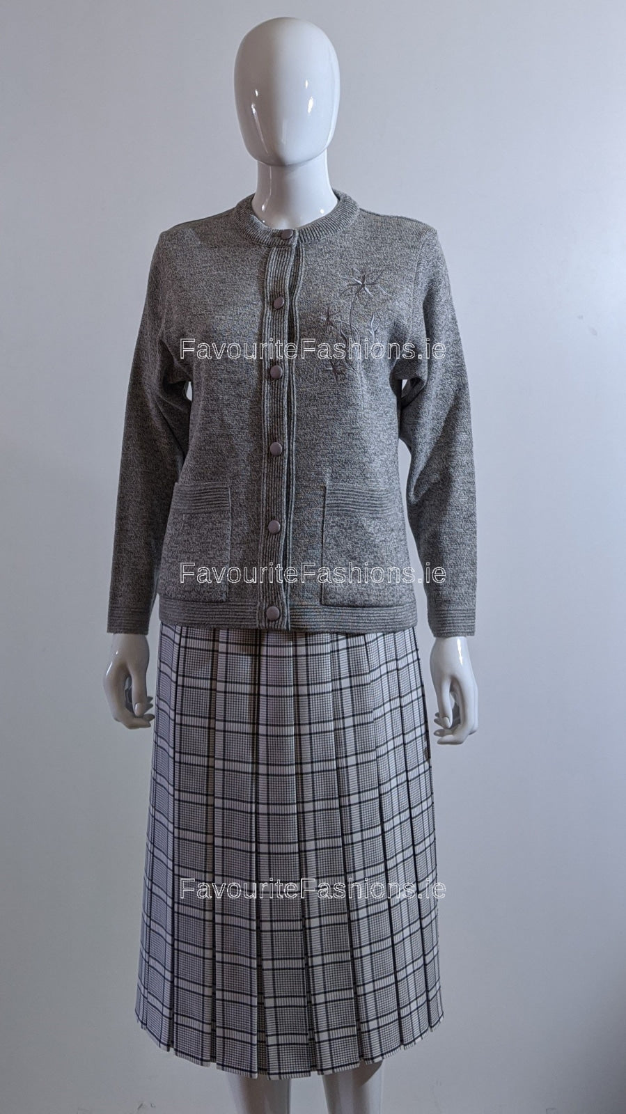 Grey Round Neck Button Cardigan